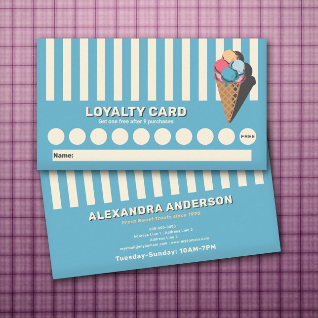 Loyalitätskarte für Vintage Eiscreme Visitenkarte (Vintage Ice Cream Cone Loyalty Card)