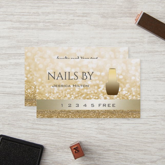 Loyalitätskarte glittery bokeh helle Nagellack Treuekarte (Vorderseite/Rückseite Beispiel)