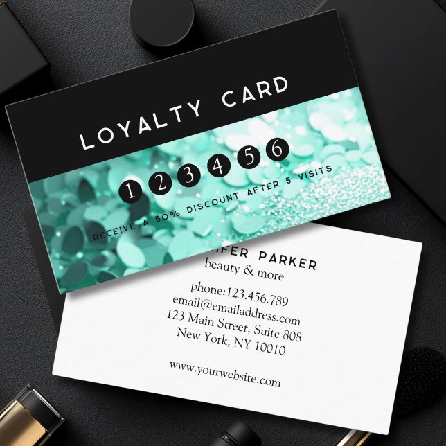 Loyalty 5 Nails Lashes Glitzer Visitenkarte (Loyalty 5 Nails Lashes Beauty Glitter Business Card)