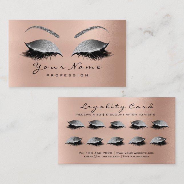 Loyalty Card 10 Makeup Lashes Pink Gray Treuekarte (Vorne/Hinten)
