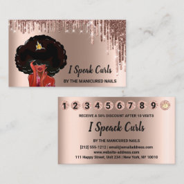 Loyalty Card 10 Punch Curly Hair Tropfen Burgund Visitenkarte