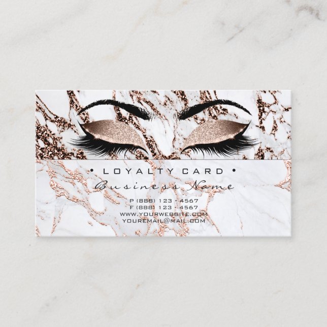 Loyalty Card 6 Beauty Salon Lash Kupfer Marmor Treuekarte (Vorderseite)