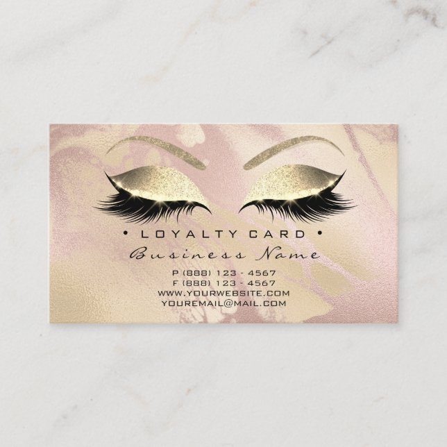 Loyalty Card 6 Beauty Salon Lash Rose Gold Marbell Treuekarte (Vorderseite)