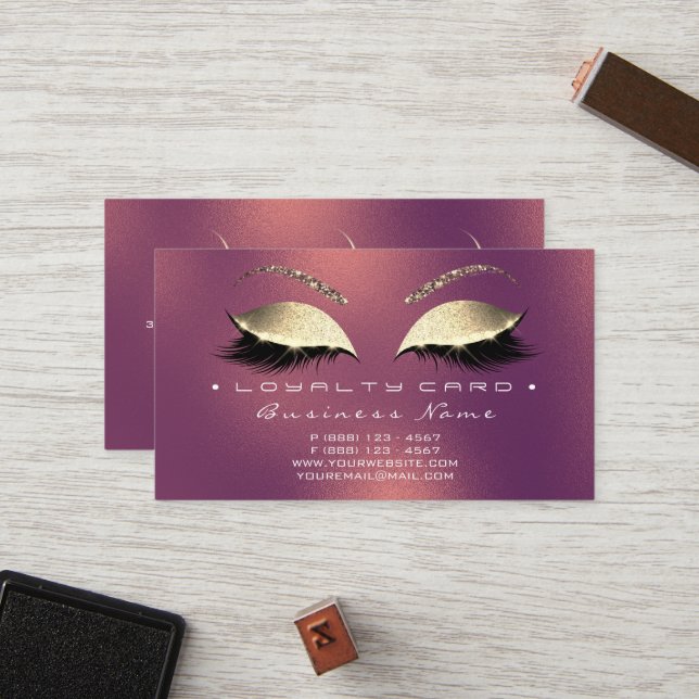 Loyalty Card 6 Beauty Salon Lashes Rose Treuekarte (Vorderseite/Rückseite Beispiel)