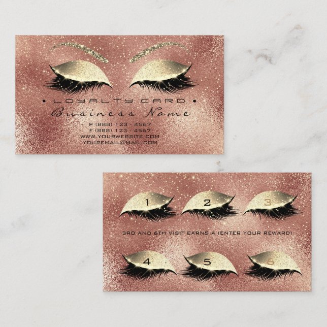 Loyalty Card 6 Beauty Salon Rose Peach Gold Treuekarte (Vorne/Hinten)