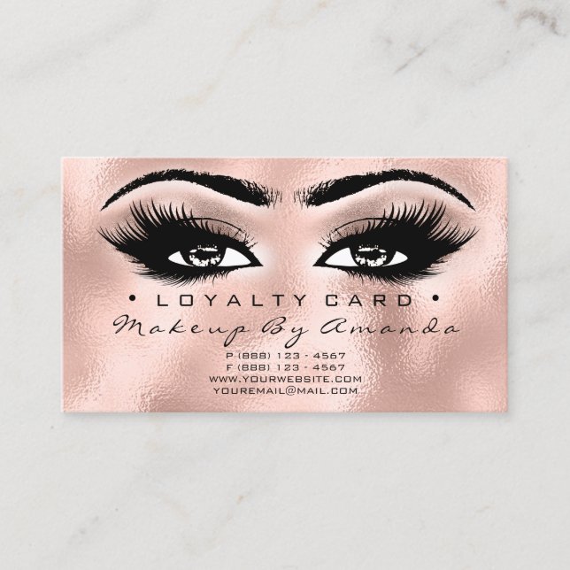 Loyalty Card 6 Schönheitssalon Lash Rose Gold Glas Treuekarte (Vorderseite)