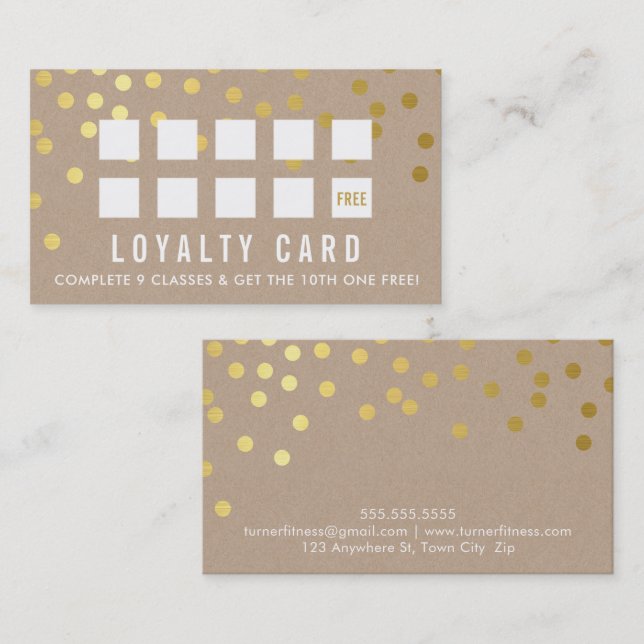 LOYALTY CARD glam conetti gold niedliche kraft Treuekarte (Vorne/Hinten)
