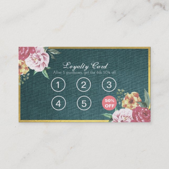 Loyalty Card Vintages Blumenmuster und Haarstil Treuekarte (Vorderseite)