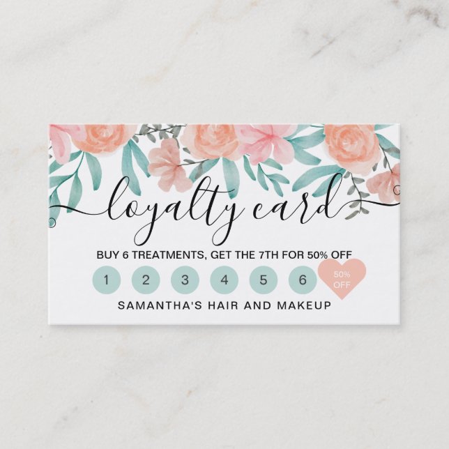 Loyalty corpeach floral Aquarellschrift Treuekarte (Vorderseite)