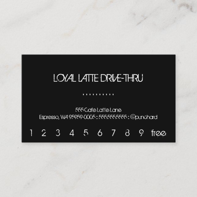 Loyalty Latte Drive-Thru Schwarzer Hintergrund Treuekarte (Vorderseite)