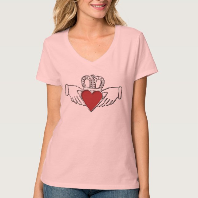 Loyalty Liebe Freundschaft Claddagh V-Neck T - Shi T-Shirt (Vorderseite)