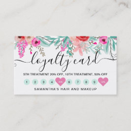 Loyalty Mint Rosa Blumenkohl Wasserfarben Herz 10 Treuekarte