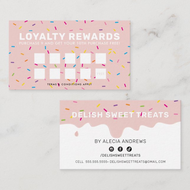 LOYALTY REWARDS Zuckerguss Tropfen Sprinklen rot Treuekarte (Vorne/Hinten)