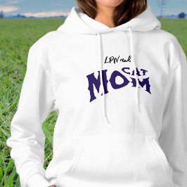 LPN Cat Mama Schwarz/Blau auf Weiße Typografie Hoodie
