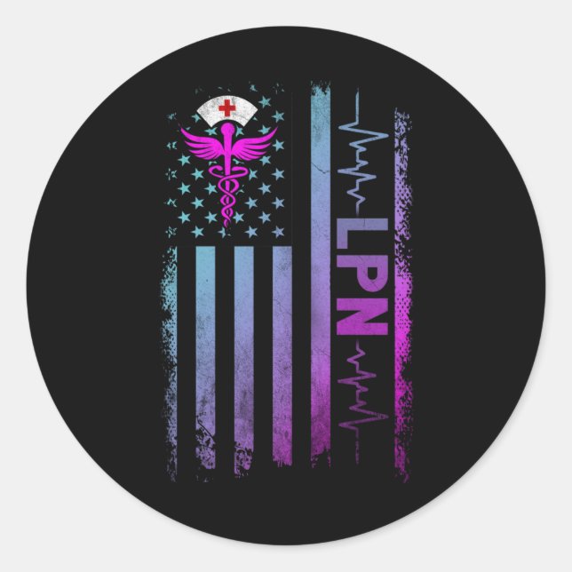 LPN Job Lizenzierte Krankenschwester USA Flag Runder Aufkleber (Vorderseite)