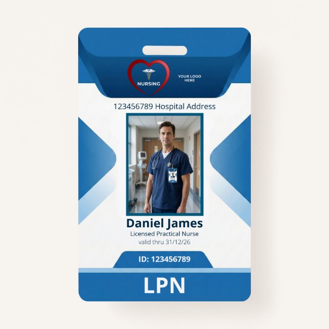 LPN Licensed Practical Nurse Photo Hospital Logo  Ausweis (Vorderseite)