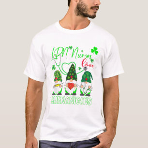 LPN Nurses Liebe Shenanigans Funny Gnomes St Patri T-Shirt
