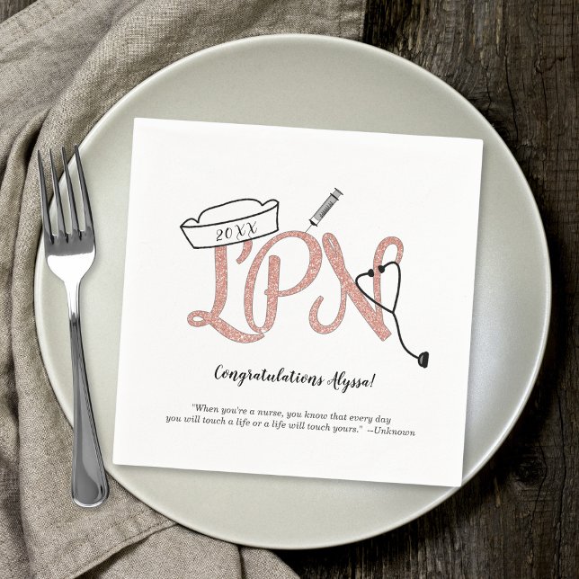 LPN Rose Gold Glitzer Krankenschwester Graduierung Serviette (Von Creator hochgeladen)