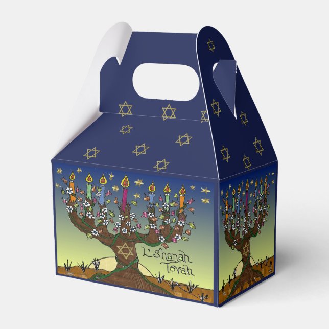 L'shanah Tovah Baum des Lebens Menorah Gefallen Bo Geschenkschachtel (Rückseite)