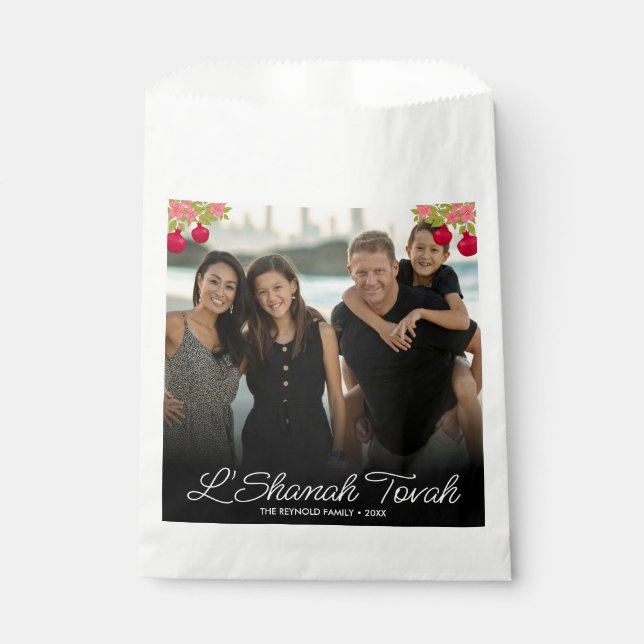 L'Shanah Tovah Script Foto Pomegranate Blume Geschenktütchen (Vorderseite)