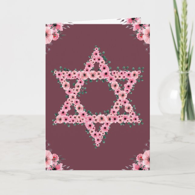 L'Shanah Tovah Star der Blume von David Pink Karte (Vorderseite)