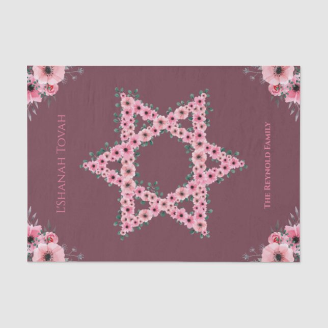L'Shanah Tovah Star der Blume von David Pink Seidenpapier (Vorderseite)