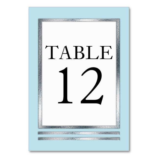 Lt Blue | Silber | Weiß, modern, einfach und elega Tischnummer (Vorderseite)