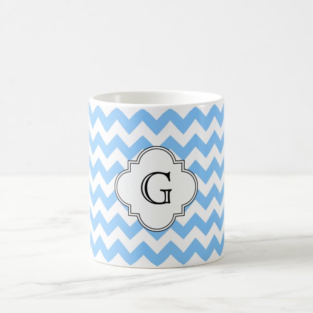 Lt Blue Whit Zickzack Zigzag Wht Quatrefolie Monog Kaffeetasse (Mittel)