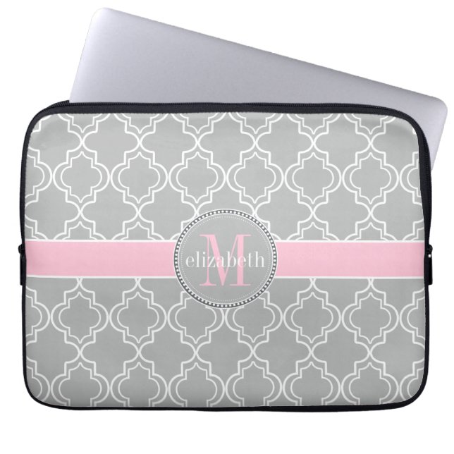 Lt Grau Pink Weißes marokkanisches Quatrefolienmon Laptopschutzhülle (Vorderseite)