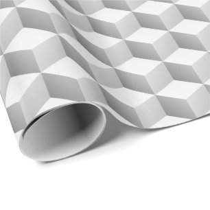 Lt Grau Weiß Schattierte 3D Look Würfel Geschenkpapier