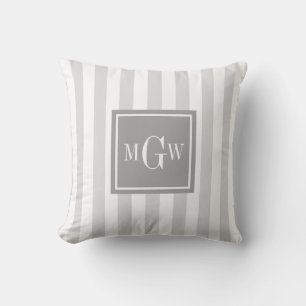 Lt Grau Weißer Streifen Grau Quadrat 3 Monogramm Kissen