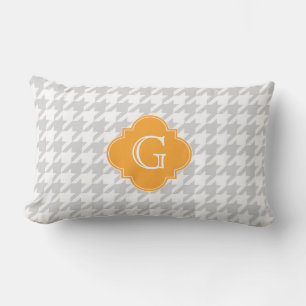 Lt Grau Wht Houndstooth Cantaloupe Monogramm Etike Lendenkissen