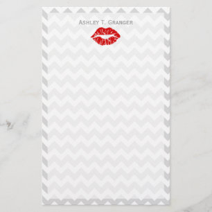 Lt graues Weiß Zickzack, roter Lippenstift-Kuss Briefpapier