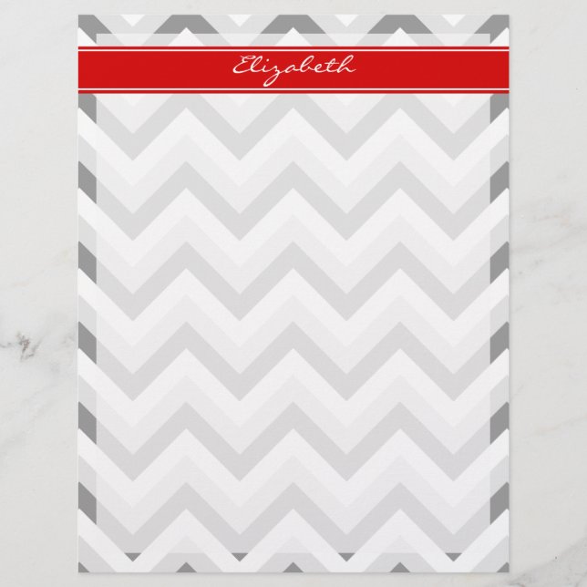 Lt Gray Med Grey White Zickzack Red Name Monogram (Vorderseite)