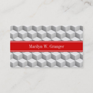 Lt Gray Welch 3D sieht Cubes Red Name Monogram aus Visitenkarte