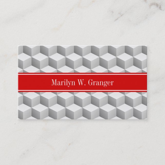 Lt Gray Welch 3D sieht Cubes Red Name Monogram aus Visitenkarte (Vorderseite)