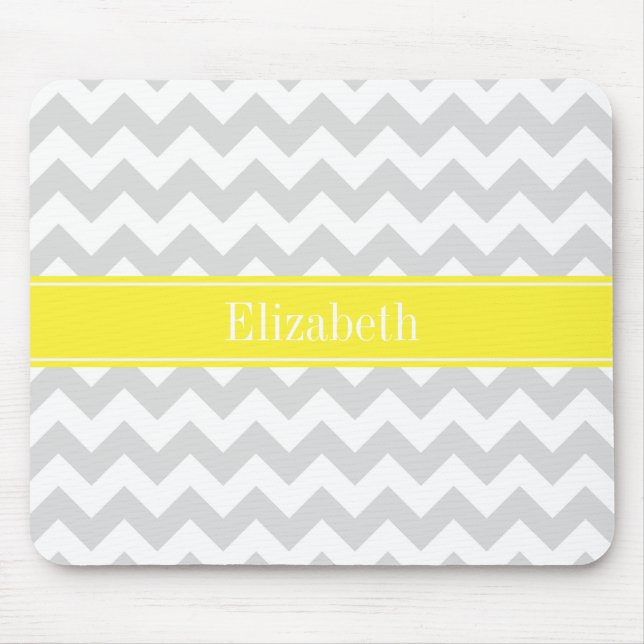 Lt Gray Welch Zickzack Gelbe Bezeichnung Monogramm Mousepad (Vorne)