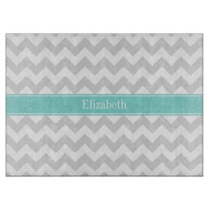 Lt Gray Welch Zickzack ZigZag Aqua Name Monogramm Schneidebrett