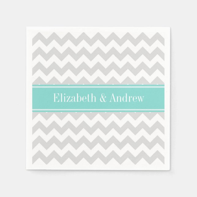 Lt Gray Welch Zickzack ZigZag Aqua Name Monogramm Serviette (Vorderseite)