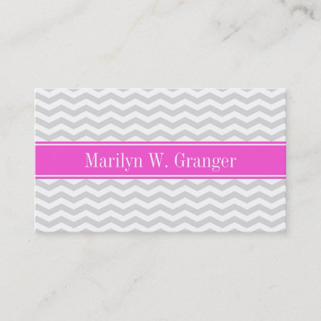 Lt Gray Welches Zickzack, Hot-Pink-Name Monogramm Visitenkarte (Vorderseite)