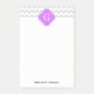 Lt Gray Welches Zickzack Lilac Quatrefolie Monogra Post-it Klebezettel