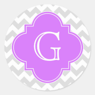 Lt Gray Welches Zickzack Lilac Quatrefolie Monogra Runder Aufkleber