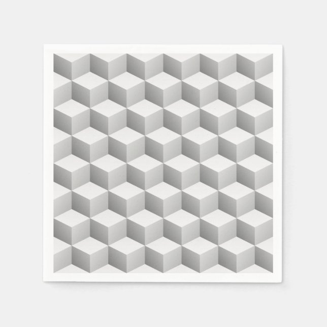 Lt Gray White Shaded 3D Look Cubes Serviette (Vorderseite)