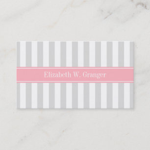 Lt Gray White Strip Pink Name Monogram Visitenkarte