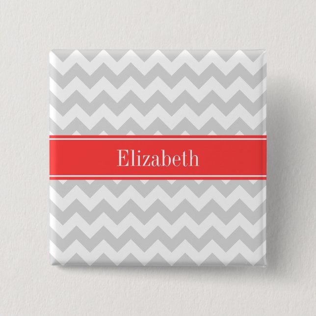 Lt Gray Wht Chevron Cornname Monogram Button (Vorderseite)