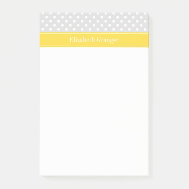 Lt Grey White Polka Dots Ananas Name Monogramm Post-it Klebezettel (Vorderseite)