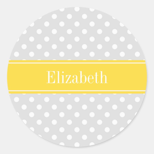 Lt Grey White Polka Dots Ananas Name Monogramm Runder Aufkleber (Vorderseite)