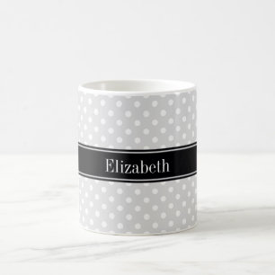 Lt Grey White Polka Dots Black Name Monogram Kaffeetasse
