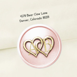 Lt Rosa Zwei Herzen Gold Monogram Hochzeit 2 Runder Aufkleber