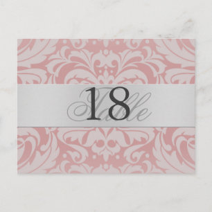 Lt rose Damask Argent métal Numéro de table PostCa